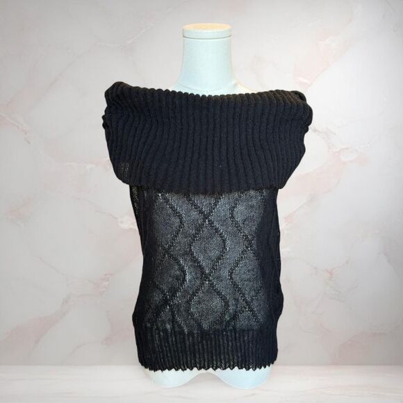 Superdown Women's Off Shoulder Sweater Size Large Black Modern Coquette Chic - Picture 1 of 6